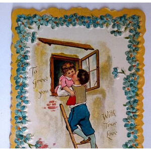 Valentine Postcard Or Greeting Card Diecut Borders Romantic Poem On Back Unused